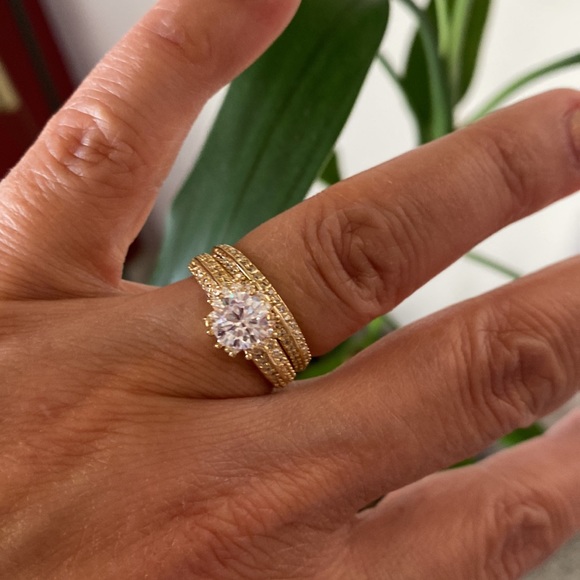 14k Solid Yellow Gold Engagement Ring Wedding Band - Picture 9 of 14